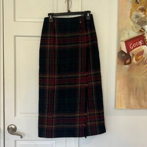 Vintage Talbots Size 4 💯 Wool Tartan Plaid Fringe Wrap Midi Skirt